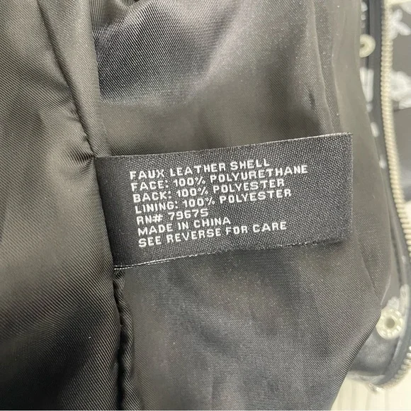 Michael Michael Kors Moto Jacket M Black White Flowers Floral Faux Leather - Picture 10 of 10